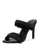 Poppi Suede Fringe Mule Sandal, Black