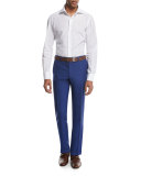 Tropical Wool-Cashmere Flat-Front Trousers, High Blue