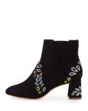 Liliana Embroidered Suede Bootie, Black