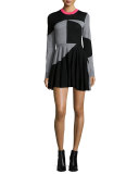 Colorblock Fit-and-Flare Skater Dress, Black/Gray Melange