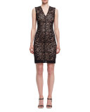 Lace Sleeveless V-Neck Dress, Black/Powder