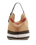 Ashby Medium Studded Check Canvas Hobo Bag, Black