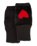 Knit Heart Fingerless Gloves, Black/Red