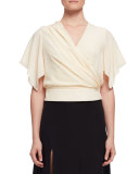 Flutter-Sleeve Wrap Blouse, Ivory