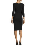 3/4-Sleeve 1/2-Peplum Dress, Black