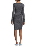 Twist Long-Sleeve Sheath Dress, Black Heather