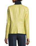 Maris Split-Neck Lambskin Leather Jacket, Plantain