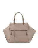 Half-Moon Leather Satchel Bag, French Gray