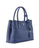 Vitello Daino Small Double Tote Bag, Royal/Teal (Reale/Ottanio)