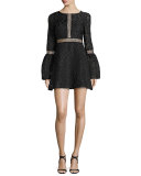 Zanya Long-Sleeve Jacquard Cocktail Dress, Black
