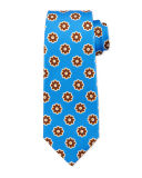 Large Flower-Medallion Printed Silk Tie