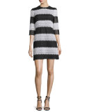 3/4-Sleeve Striped Lace Dress 