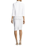 Clair Lace-Trim Knit Pencil Skirt, Bianco
