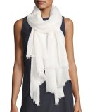 Monili Stripe Linen Scarf, White