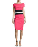 Striped Cap-Sleeve Scuba Sheath Dress, Melrose