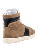 Colorblock Suede High-Top Sneaker, Gray/White