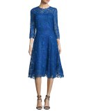 Lace Fit & Flare Midi Dress, Royal Blue