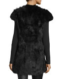 Cap-Sleeve Rabbit Fur Vest, Black