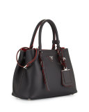 Small Calf Double Shoulder Bag, Black (Nero)