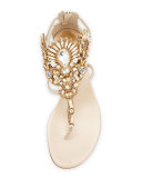 Chandelier Swarovski Crystal Thong Sandal, Sand/Smoke