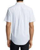 Contrast-Stitch Short-Sleeve Shirt, White