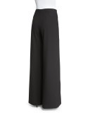 Draped-Front Wide-Leg Pants, Black