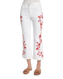 Jodi Embroidered Flare-Leg Cropped Jeans, White