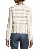 Abbot Embellished Striped Tweed Jacket, Celeste/Verde