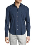 Multicolor-Squares Long-Sleeve Sport Shirt, Navy