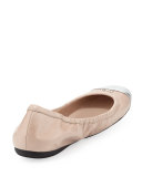 Metallic Cap-Toe Ballerina Flat, Cipria/Argento