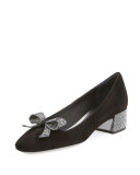 Crystal Bow 30mm Chunky-Heel Pump, Black