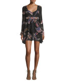 Lilou Long-Sleeve Printed Dress, Black/Multi