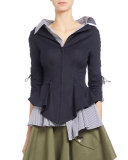Lace-Up Sleeve Tailored Jacket, Navy