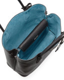 Vitello Daino Small Double Tote Bag, Black/Blue (Nero/Blu)