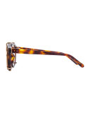 Round Acetate Sunglasses w/ Clip-On Lenses, Rose Gold/Tortoise