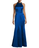 Embellished Halter-Neck Mermaid Gown, Sapphire