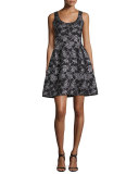 Sleeveless Metallic Fit-&-Flare Dress, Black/Silver