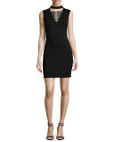 El Caman Choker Lace-Up Sleeveless Mini Dress, Black