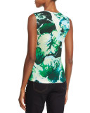 Scoop-Neck Leaf-Print Tank, Multi/Green