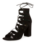 Babies Suede Lace-Up Sandal, Black (Noir)