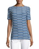Deco-Print Jersey Half-Sleeve Tee, Azzurine/Multi
