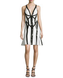 Sequined Sleeveless V-Neck Bandage Dress, Black/White