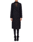 Brocade Snap-Front Long Coat, Black