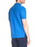 Leather-Trim Polo Shirt, Metallic Blue