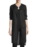 Long Organic Linen Jacket, Black  