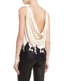 Marge Draped-Back Lace-Hem Silk Top