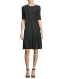 Half-Sleeve Bicolor Dress, Black