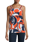 Sleeveless Floral-Print Top, Coral