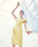 Cap-Sleeve Floral Sheath Dress, Limoncello
