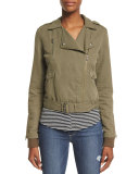 Marjorie Zip-Front Belted Jacket, Desert Olive